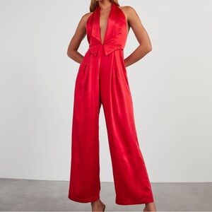 Elegant Red Halter Jumpsuit